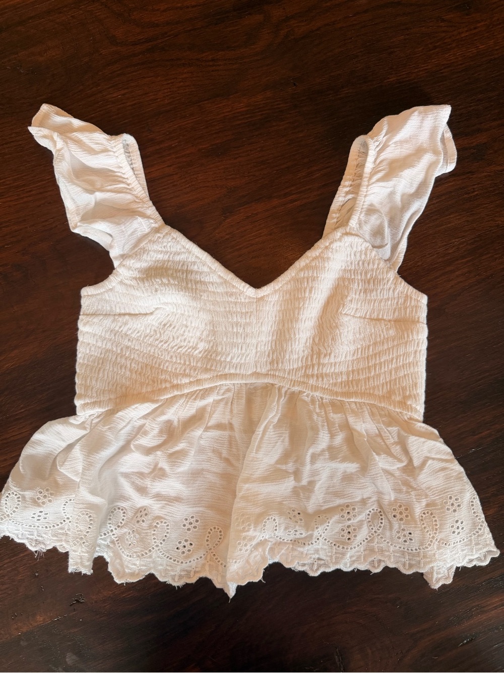 White Smocked Eyelet Peplum Tank Top - Hollister, XS